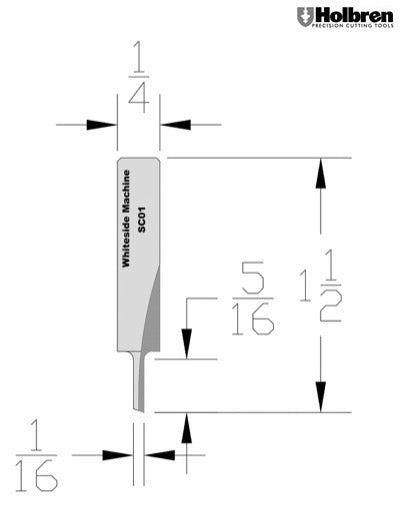 Whiteside SC01 Straight Router Bit Solid Carbide 1/16" Cutting Diameter 5/16" Cut Length 1/4" Shank 1 Flute