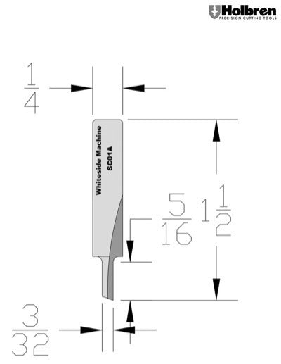Whiteside SC01A Straight Router Bit Solid Carbide 3/32" Cutting Diameter 5/16" Cut Length 1/4" Shank 1 Flute