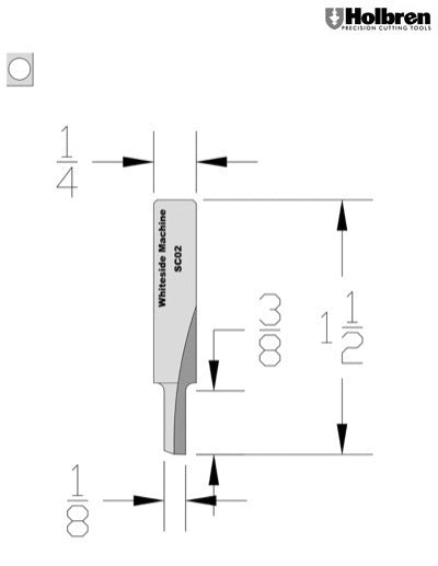 Whiteside SC02 Straight Router Bit Solid Carbide 1/8" Cutting Diameter 3/8" Cut Length 1/4" Shank 1 Flute