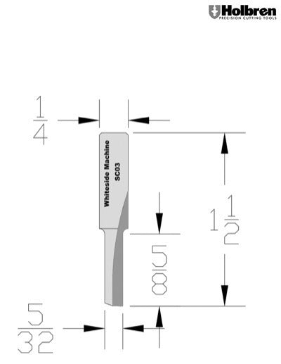 Whiteside SC03 Straight Router Bit Solid Carbide 5/32" Cutting Diameter 5/8" Cut Length 1/4" Shank 1 Flute