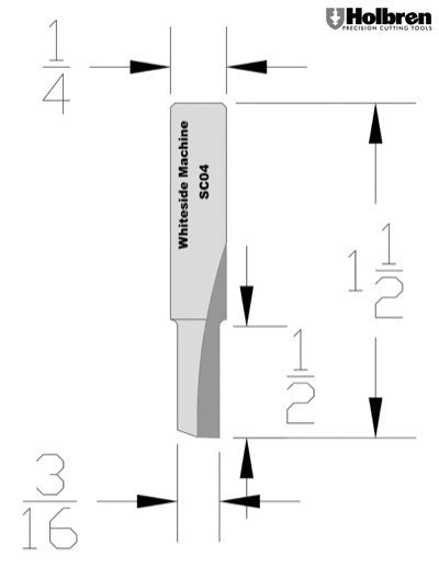 Whiteside SC04 Straight Router Bit Solid Carbide 3/16" Cutting Diameter 1/2" Cut Length 1/4" Shank 1 Flute