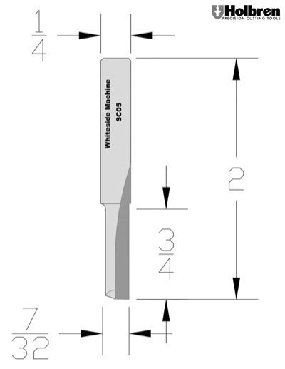 Whiteside SC05 Straight Router Bit Solid Carbide 7/32" Cutting Diameter 3/4" Cut Length 1/4" Shank 1 Flute