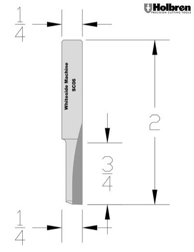 Whiteside SC06 Straight Router Bit Solid Carbide 1/4" Cutting Diameter 3/4" Cut Length 1/4" Shank 1 Flute
