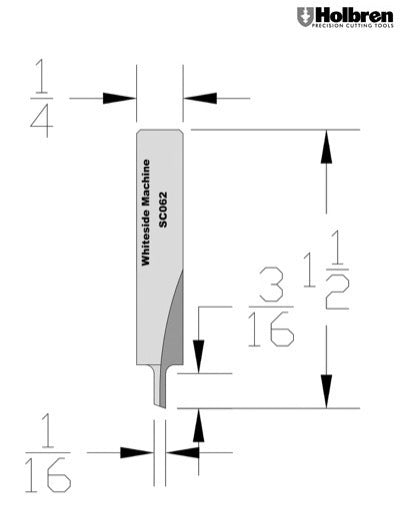 Whiteside SC062 Straight Router Bit Solid Carbide 1/16" Cutting Diameter 3/16" Cut Length 1/4" Shank 1 Flute