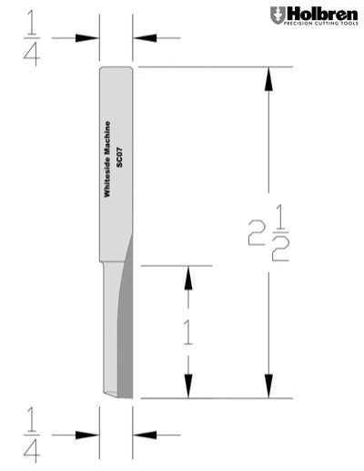 Whiteside SC07 Straight Router Bit Solid Carbide 1/4" Cutting Diameter 1" Cut Length 1/4" Shank 1 Flute