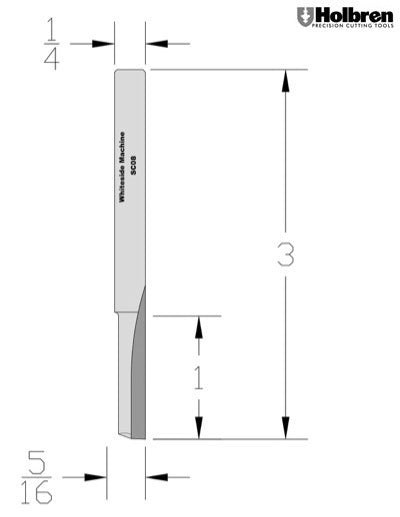 Whiteside SC08 Straight Router Bit Solid Carbide 1/4" Cutting Diameter 1" Cut Length 1/4" Shank 1 Flute