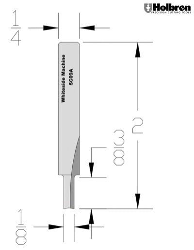 Whiteside SC09A Straight Router Bit Solid Carbide 1/8" Cutting Diameter 3/8" Cut Length 1/4" Shank 2 Flute