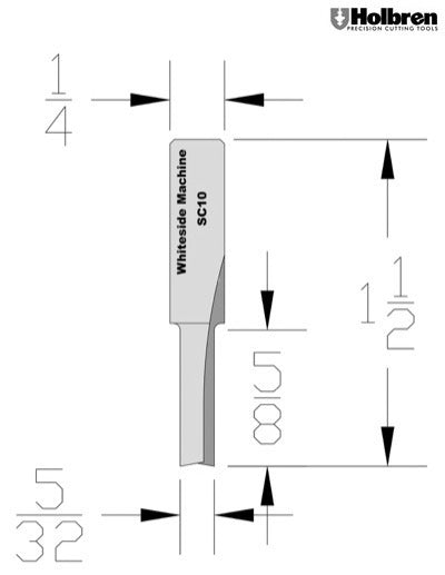 Whiteside SC10 Straight Router Bit Solid Carbide 5/32" Cutting Diameter 5/8" Cut Length 1/4" Shank 2 Flute