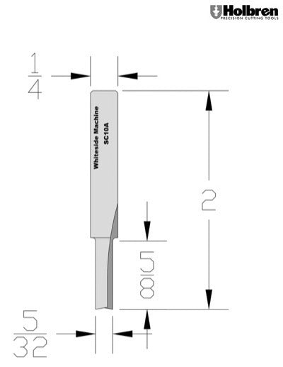 Whiteside SC10A Straight Router Bit Solid Carbide 5/32" Cutting Diameter 5/8" Cut Length 1/4" Shank 2 Flute