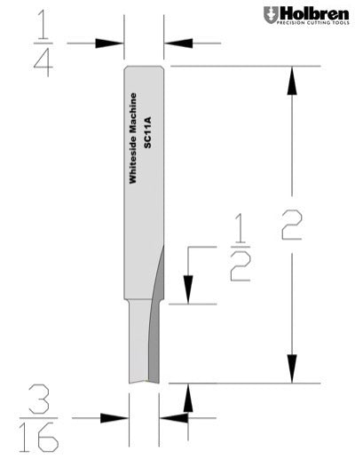 Whiteside SC11A Straight Router Bit Solid Carbide 3/16" Cutting Diameter 1/2" Cut Length 1/4" Shank 2 Flute