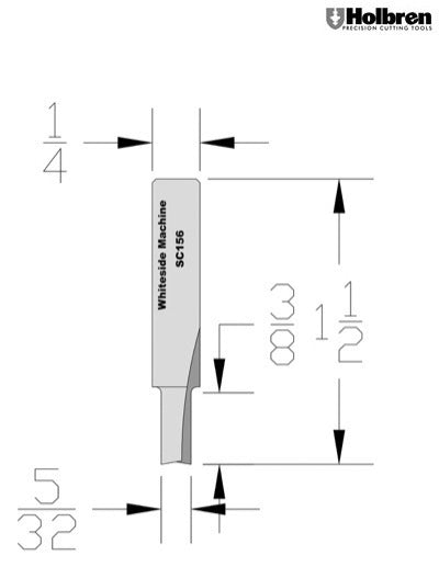 Whiteside SC156 Straight Router Bit Solid Carbide 5/32" Cutting Diameter 3/8" Cut Length 1/4" Shank 2 Flute