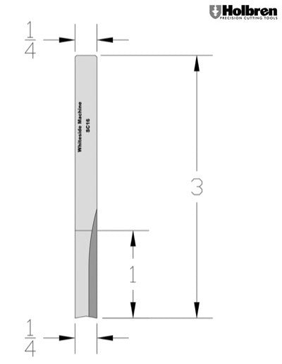 Whiteside SC16 Straight Router Bit Solid Carbide 1/4" Cutting Diameter 1" Cut Length 1/4" Shank 2 Flute