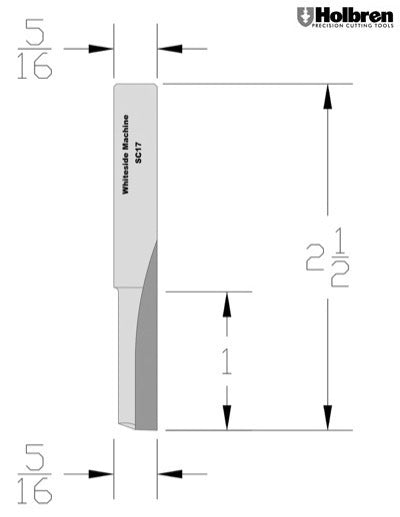 Whiteside SC17 Straight Router Bit Solid Carbide 5/16" Cutting Diameter 1" Cut Length 5/16" Shank 2 Flute