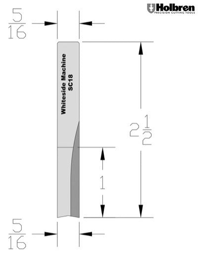 Whiteside SC18 Straight Router Bit Solid Carbide 5/16" Cutting Diameter 1" Cut Length 5/16" Shank 2 Flute