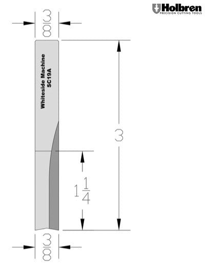 Whiteside SC19A Straight Router Bit Solid Carbide 3/8" Cutting Diameter 1-1/4" Cut Length 3/8" Shank 2 Flute