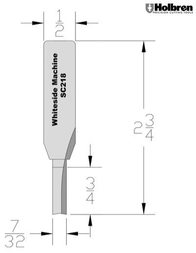 Whiteside SC218 Straight Router Bit Solid Carbide 7/32" (5.5mm) Cutting Diameter 1" Cut Length 1/2" Shank 2 Flute