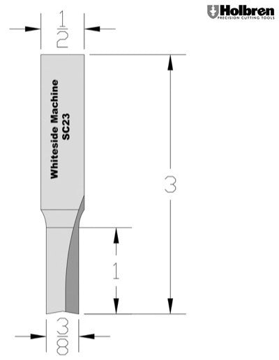 Whiteside SC23 Straight Router Bit Solid Carbide 3/8" Cutting Diameter 1" Cut Length 1/2" Shank 2 Flute