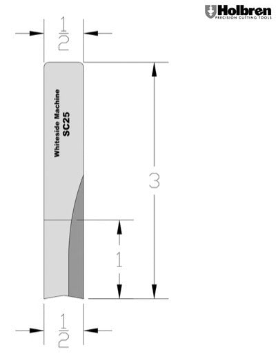 Whiteside SC25 Straight Router Bit Solid Carbide 1/2" Cutting Diameter 1" Cut Length 1/2" Shank 2 Flute