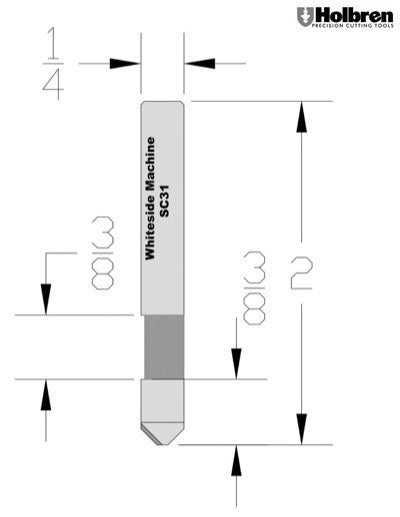Whiteside SC31 Hole & Flush Trim Router Bit Solid Carbide 1/4" Cut Length 1/4" Shank 1 Flute