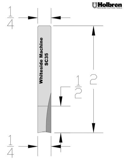 Whiteside SC35 Flat Bottom Veining Router Bit Solid Carbide 1/4" Cutting Diameter 1/2" Cut Length 1/4" Shank 2 Flute