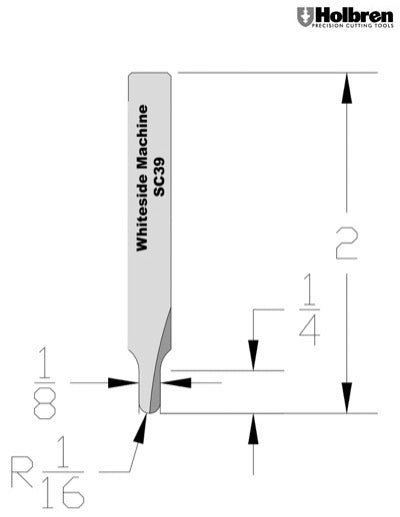 Whiteside SC39 Round Bottom Veining Router Bit Solid Carbide 1/16" Radius 1/8" Cutting Diameter 1/4" Cut Length 1/4" Shank 2 Flute