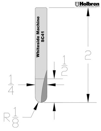 Whiteside SC41 Round Bottom Veining Router Bit Solid Carbide 1/8" Radius 1/4" Cutting Diameter 1/2" Cut Length 1/4" Shank 2 Flute