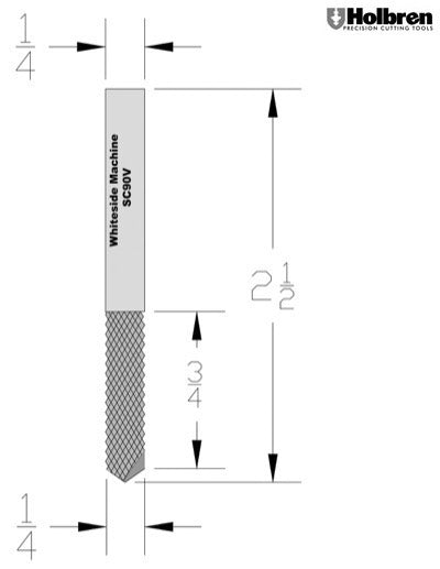 Whiteside SC90V Solid Carbide Fiberglass Router Bit 1/4" Cutting Diameter 3/4" Cut Length 1/4" Shank w/plunge point