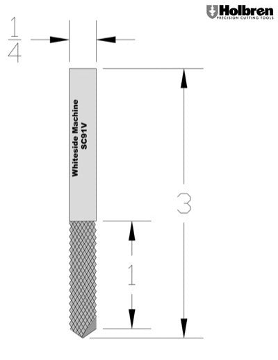 Whiteside SC91V Solid Carbide Fiberglass Router Bit 1/4" Cutting Diameter 1" Cut Length 1/4" Shank w/plunge point