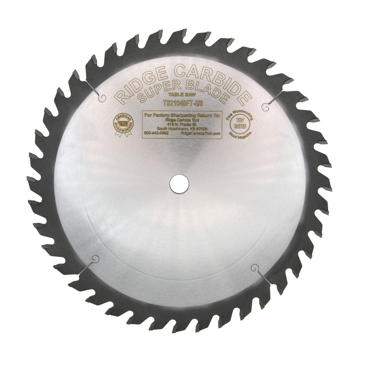 Ridge Carbide TS21040FT 10" 40T Full Kerf Flat Top Saw Blade – Joinery & Box Joint