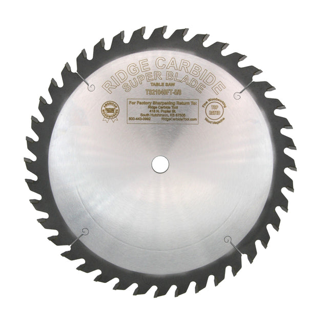 Ridge Carbide TS21040FT 10" 40T Full Kerf Flat Top Saw Blade – Joinery & Box Joint
