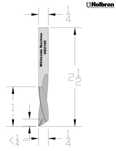 Whiteside UD2100 Up/Down Compression Bit Solid Carbide 1+1 1/4" Cutting Diameter 1" Cut Length 1/4" Shank 1 Flute