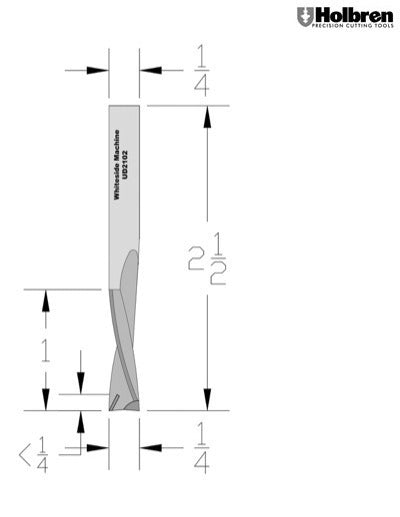 Whiteside UD2102 Up/Down Compression Bit Solid Carbide 2+2 1/4" Cutting Diameter 1" Cut Length 1/4" Shank 1 Flute