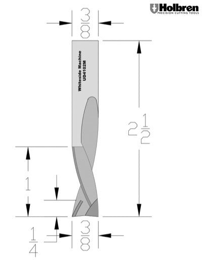 Whiteside UD4102M Up/Down Compression Bit Solid Carbide 2+2 3/8" Cutting Diameter 1" Cut Length 3/8" Shank 2 Flute 1/4" w/mortising tip