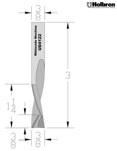 Whiteside UD4122 Up/Down Compression Bit Solid Carbide 2+2 3/8" Cutting Diameter 1-1/4" Cut Length 3/8" Shank 2 Flute