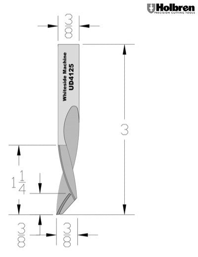 Whiteside UD4125 Up/Down Compression Bit Solid Carbide 1+1 3/8" Cutting Diameter 1-1/4" Cut Length 3/8" Shank 1 Flute