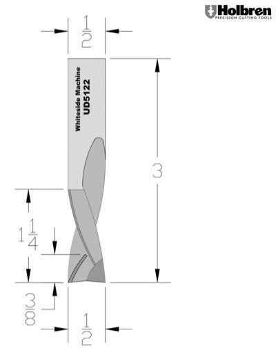 Whiteside UD5122 Up/Down Compression Bit Solid Carbide 2+2 1/2" Cutting Diameter 1-1/4" Cut Length 1/2" Shank 2 Flute