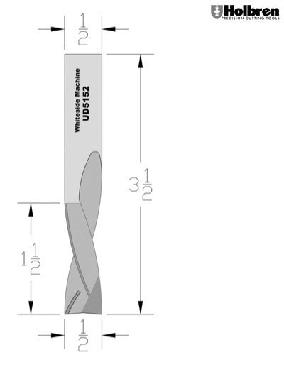 Whiteside UD5152 Up/Down Compression Bit Solid Carbide 2+2 1/2" Cutting Diameter 1-1/2" Cut Length 1/2" Shank 2 Flute