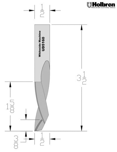Whiteside UD5160 Up/Down Compression Bit Solid Carbide 1+1 1/2" Cutting Diameter 1-5/8" Cut Length 1/2" Shank 1 Flute