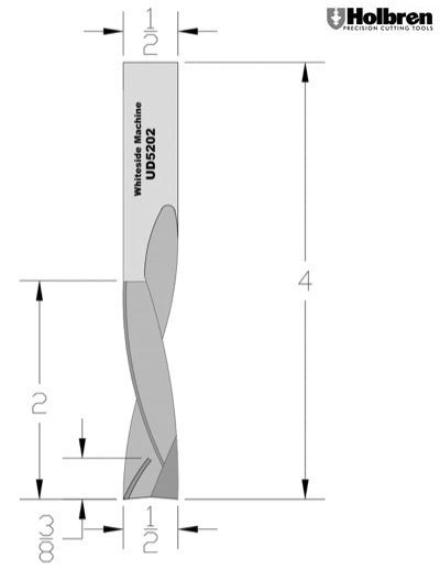 Whiteside UD5202 Up/Down Compression Bit Solid Carbide 2+2 1/2" Cutting Diameter 2"Cut Length 1/2" Shank 2 Flute