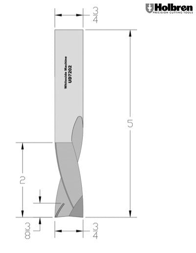 Whiteside UD7202 Up/Down Compression Bit Solid Carbide 2+2 3/4" Cutting Diameter 2" Cut Length 3/4" Shank 2 Flute