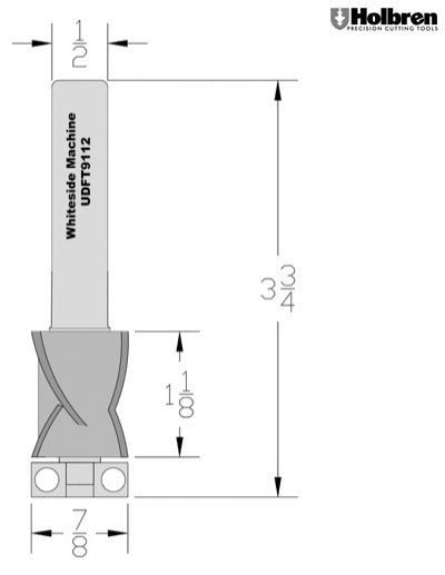 Whiteside UDFT9112 7/8" 1-1/8" Ultimate Flush Trim Router Bit