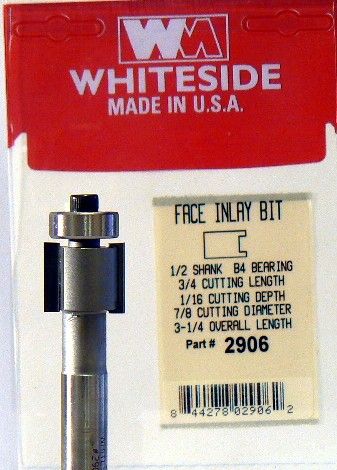 Whiteside 2906 Face Inlay Router Bit Cutting Diameter 7/8" Cut Length 3/4" Cutting Diameter 1/16" Cut Depth 1/2" Shank 2 Flute