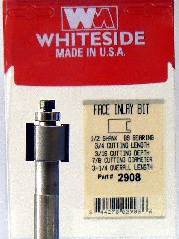 Whiteside 2908 Face Inlay Router Bit Cutting Diameter 7/8" Cut Length 3/4" Cutting Diameter 3/16" Cut Depth 1/2" Shank 2 Flute
