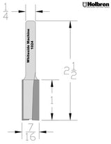 Whiteside 1024 Straight Router Bit 7/16" Cutting Diameter 1" Cut Length 1/4" Shank 2 Flute