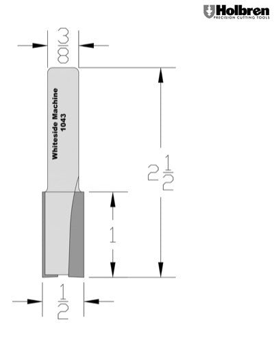 Whiteside 1043 Straight Router Bit 1/2" Cutting Diameter 1" Cut Length 3/8" Shank 2 Flute