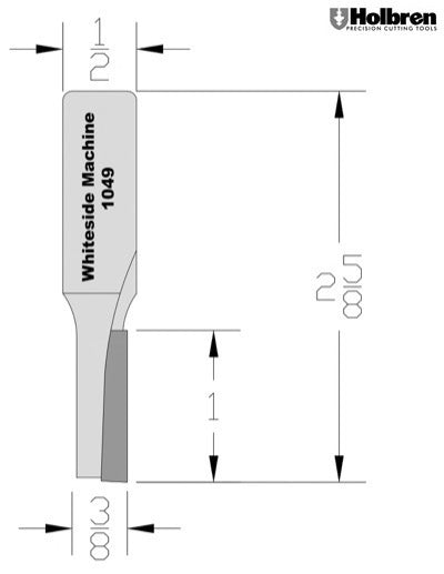 Whiteside 1049 Straight Router Bit 3/8" Cutting Diameter 1" Cut Length 1/2" Shank 1 Flute