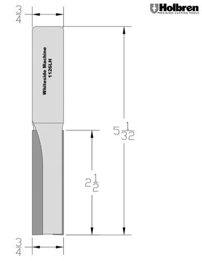 Whiteside 1126LH Left Hand Straight Router Bit 3/4" Cutting Diameter 2-1/2" Cut Length 3/4" Shank 2 Flute