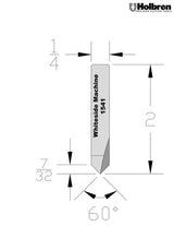 Whiteside 1541 Three Flute V-Groove Router Bit 60 Degree 1/4" Cutting Diameter 7/32" Point Length 1/4" Shank 2 Flute