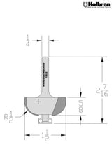 Whiteside 1802 Cove Router Bit 1/2" Radius 1-1/2" Large Diameter 5/8" Cut Length 1/4" Shank 2 Flute