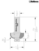 Whiteside 1804 Cove Router Bit 3/8" Radius 1-1/4" Large Diameter 1/2" Cut Length 1/2" Shank 2 Flute